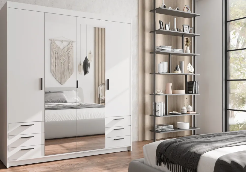 Meble Dla Dzieci|Zestawy Mebli Do Przedpokoju>Lempert Biała szafa 180 cm modułowa z lustrem i szufladami KUBA biały