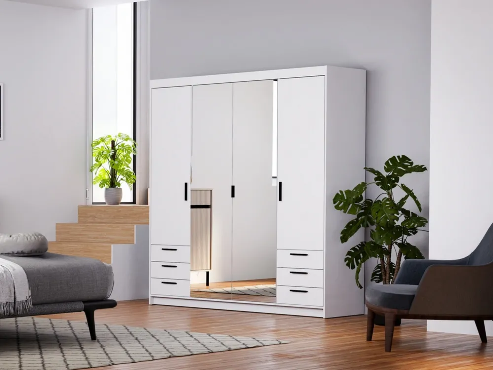 Meble Dla Dzieci|Zestawy Mebli Do Przedpokoju>Lempert Biała szafa 180 cm modułowa z lustrem i szufladami KUBA biały