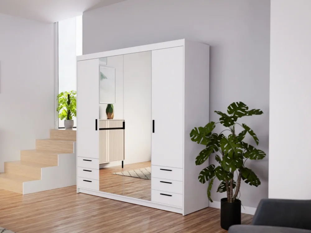 Meble Dla Dzieci|Zestawy Mebli Do Przedpokoju>Lempert Biała szafa 180 cm modułowa z lustrem i szufladami KUBA biały