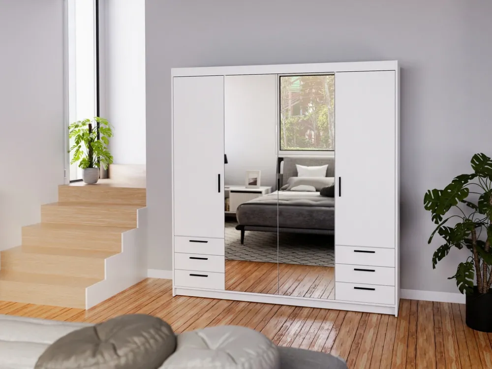 Meble Dla Dzieci|Zestawy Mebli Do Przedpokoju>Lempert Biała szafa 180 cm modułowa z lustrem i szufladami KUBA biały