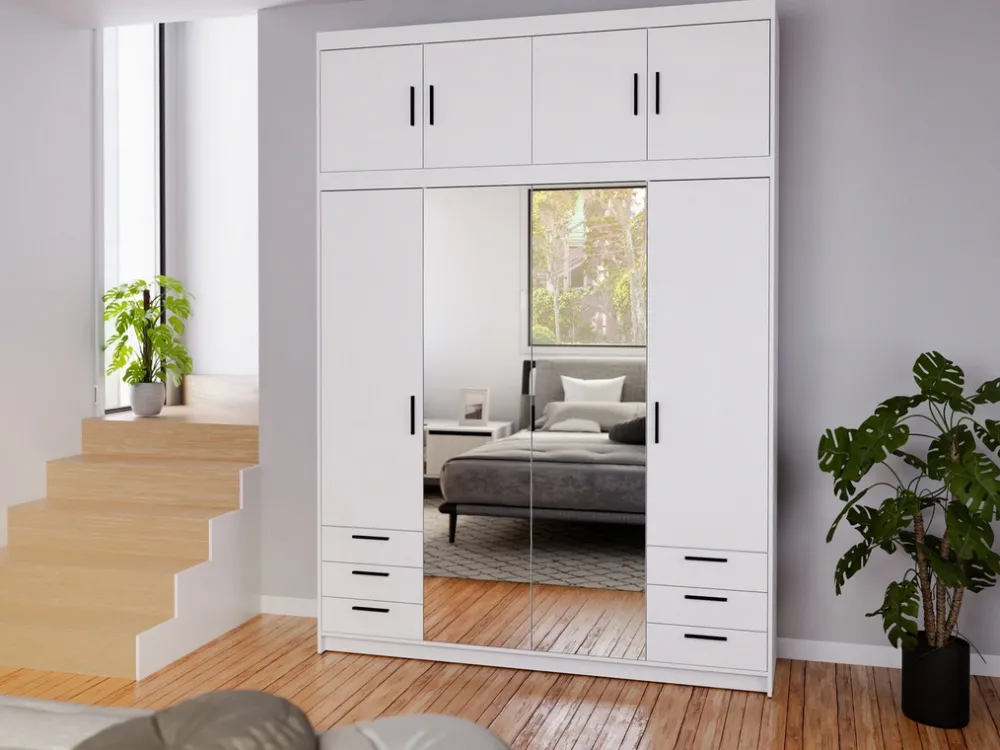 Meble Dla Dzieci|Zestawy Mebli Do Przedpokoju>Lempert Biała szafa 180 cm modułowa z lustrem i szufladami KUBA biały