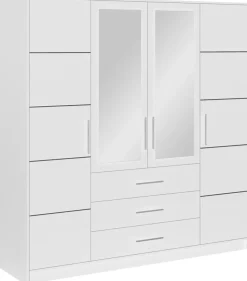 Meble Młodzieżowe|Zestawy Mebli Do Przedpokoju>Stolar Biała szafa 200 cm z lustrem i szufladami do sypialni BILL biały