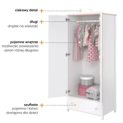 Meble Dla Dzieci|Meble Młodzieżowe></noscript>lenart. Biała szafa do pokoju dziecięcego szuflada drążek 85 cm LUNA