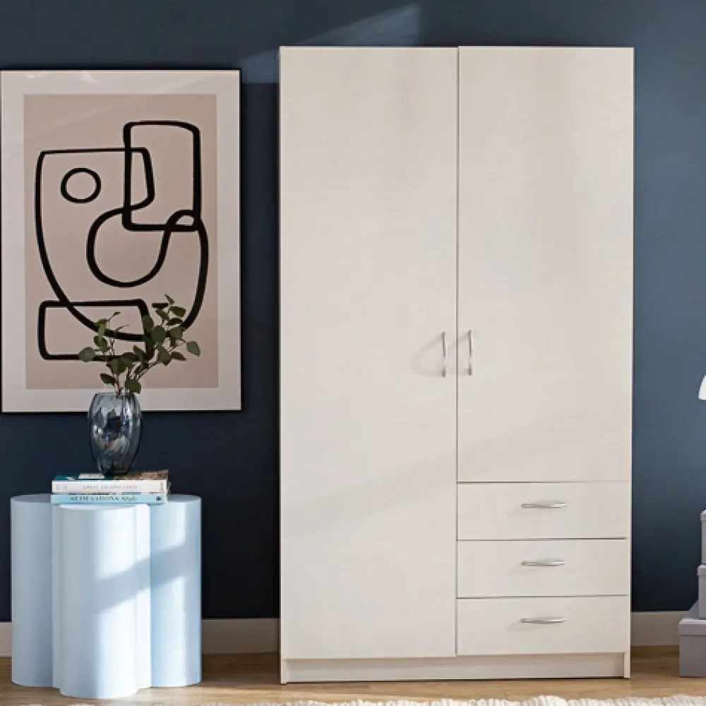 Meble Młodzieżowe|Szafy Dwudrzwiowe>INTER MEBLE Biała szafa dwudrzwiowa do sypialni z szufladami GENTIO biały