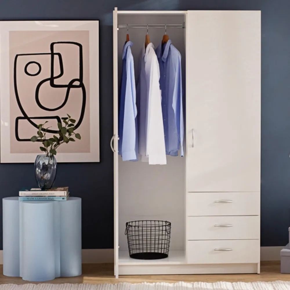 Meble Młodzieżowe|Szafy Dwudrzwiowe>INTER MEBLE Biała szafa dwudrzwiowa do sypialni z szufladami GENTIO biały