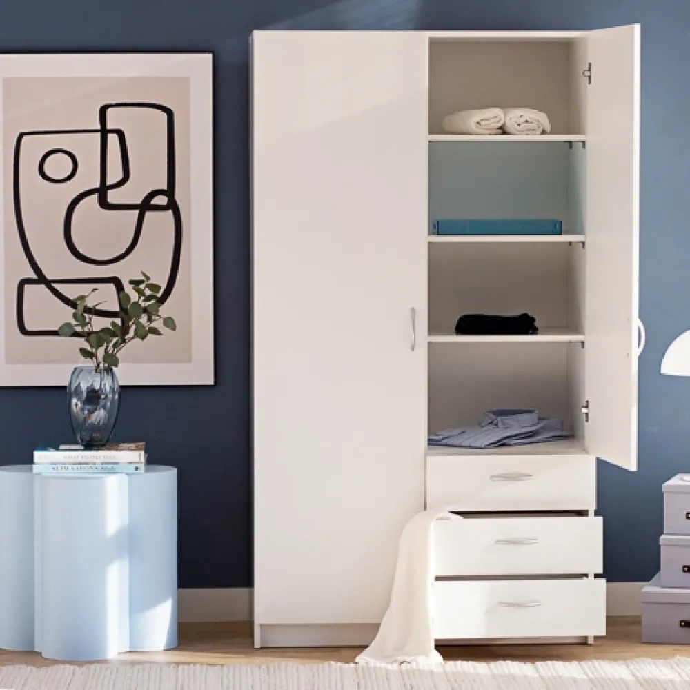 Meble Młodzieżowe|Szafy Dwudrzwiowe>INTER MEBLE Biała szafa dwudrzwiowa do sypialni z szufladami GENTIO biały