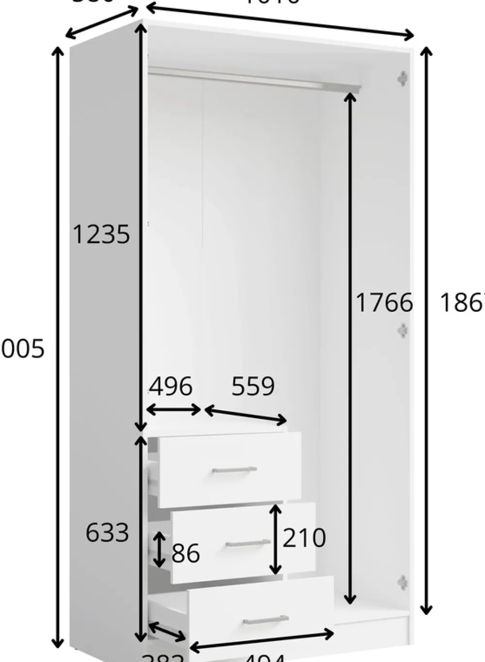 Garderoby|Zestawy Mebli Do Przedpokoju>MEBLOSIEK Biała szafa dwudrzwiowa do przedpokoju 100cm z lustrem KONGO