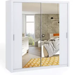 Zestawy Mebli Do Sypialni|Szafy Dwudrzwiowe>GiB Meble Biała szafa dwudrzwiowa z lustrami 200 cm BELLA biały