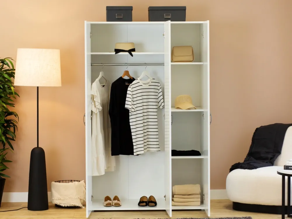 Szafy Otwierane|Szafy Modułowe>INTER MEBLE Biała szafa modułowa 110 cm trzydrzwiowa z drążkiem do sypialni BARENA biały