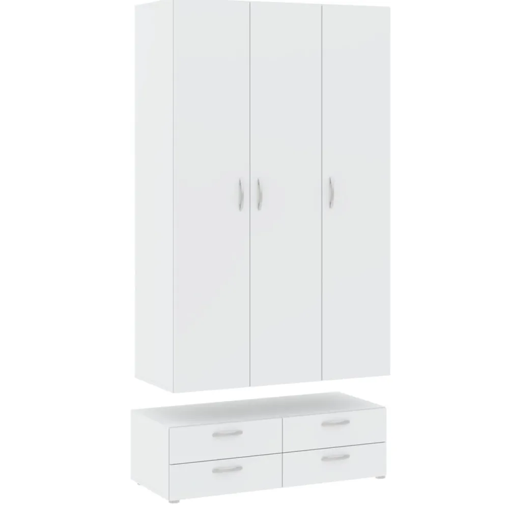 Szafy Otwierane|Szafy Modułowe>INTER MEBLE Biała szafa modułowa 110 cm trzydrzwiowa z drążkiem do sypialni BARENA biały