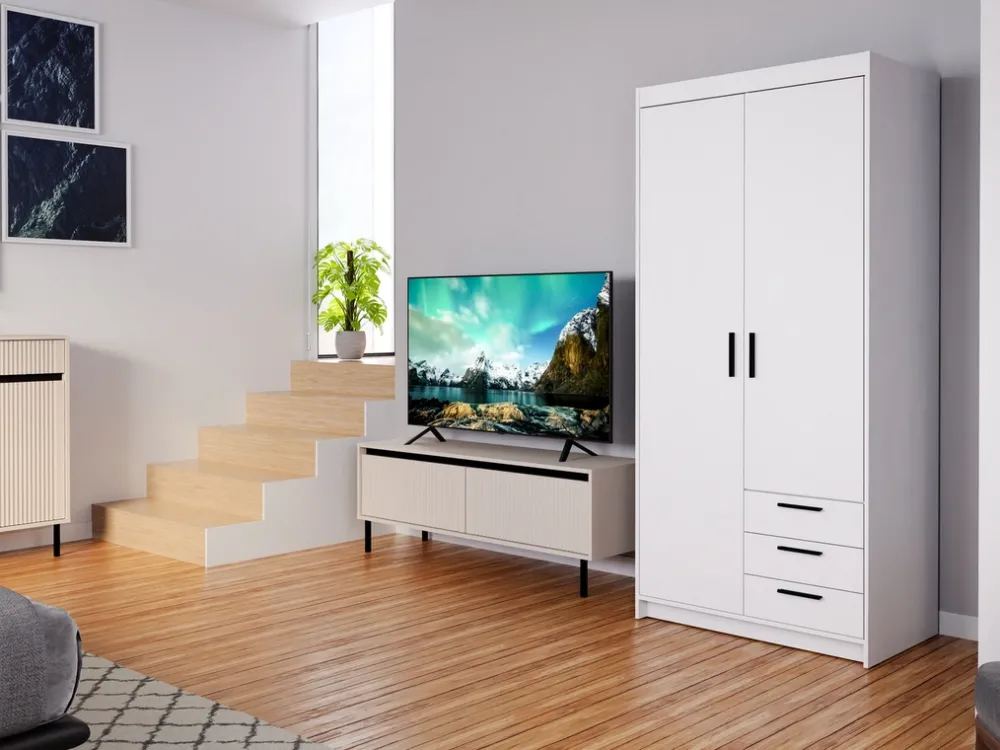 Zestawy Mebli Do Przedpokoju|Szafy Modułowe>Lempert Biała szafa modułowa dwudrzwiowa z szufladami i półkami 90 cm KUBA biały