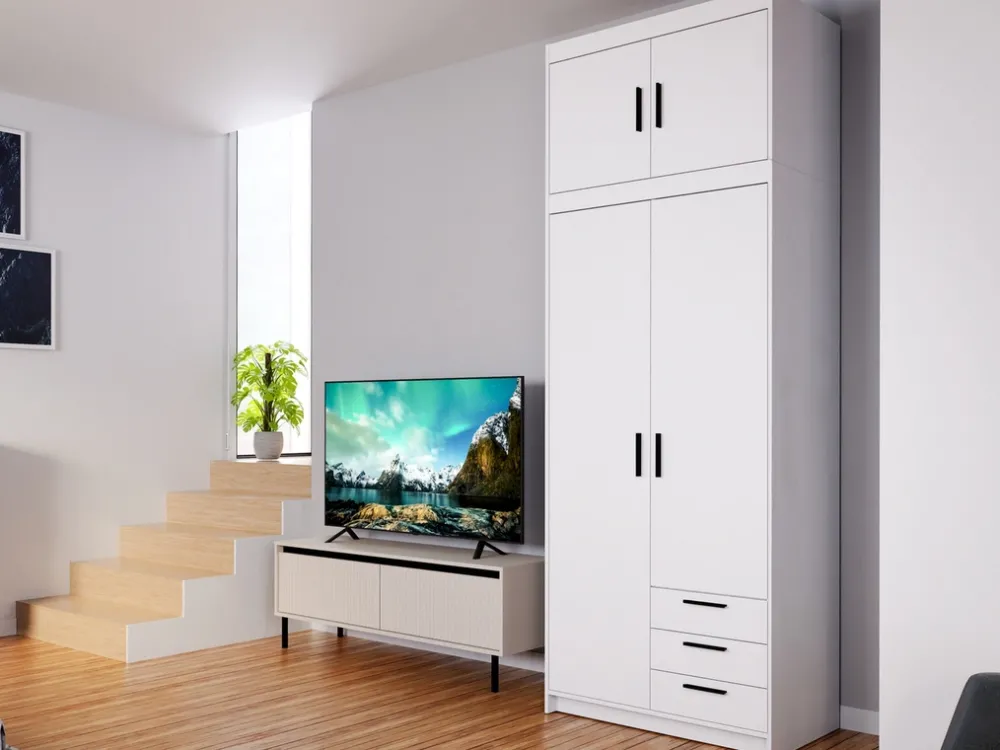 Zestawy Mebli Do Przedpokoju|Szafy Modułowe>Lempert Biała szafa modułowa dwudrzwiowa z szufladami i półkami 90 cm KUBA biały