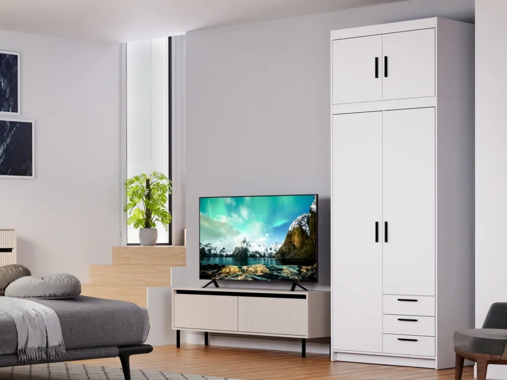 Zestawy Mebli Do Przedpokoju|Szafy Modułowe>Lempert Biała szafa modułowa dwudrzwiowa z szufladami i półkami 90 cm KUBA biały