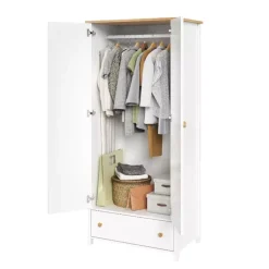 Zestawy Mebli Młodzieżowych|Szafy Dwudrzwiowe>lenart. Biała szafa młodzieżowa z drążkiem na wieszaki STORY