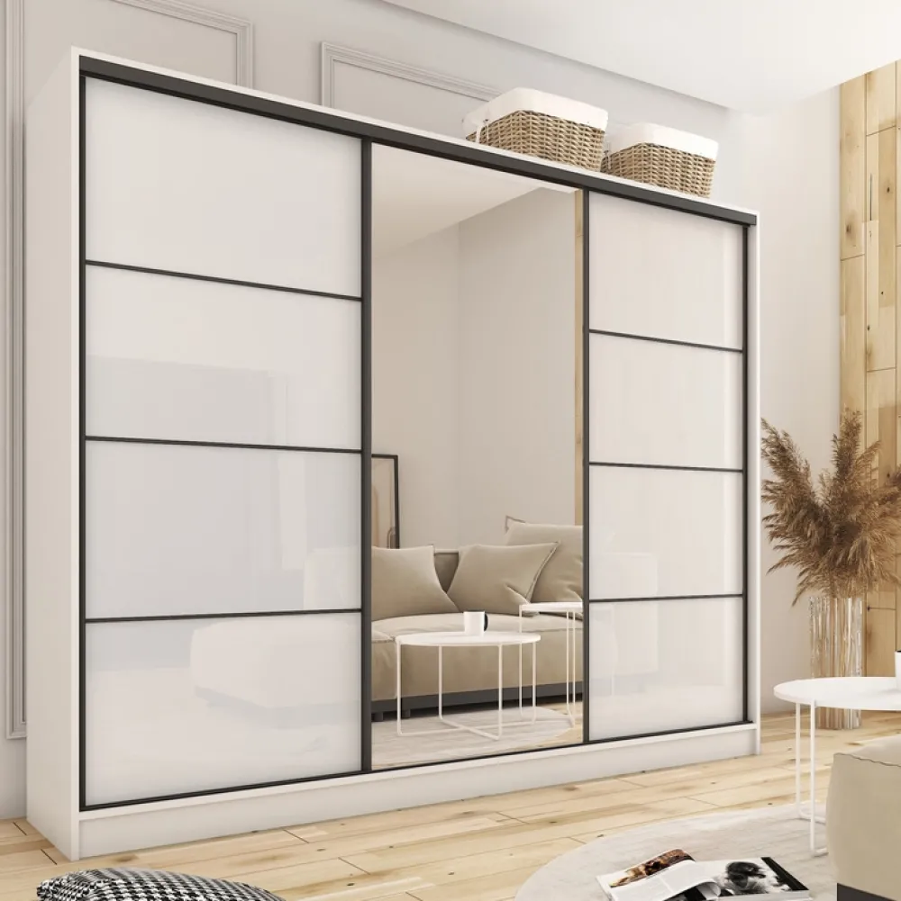 Zestawy Mebli Do Przedpokoju|Szafy Trzydrzwiowe>BROMARKT Biała szafa połysk 250 cm LOFT biały połysk