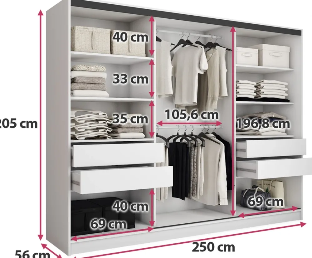 Zestawy Mebli Do Przedpokoju|Szafy Trzydrzwiowe>BROMARKT Biała szafa połysk 250 cm LOFT biały połysk