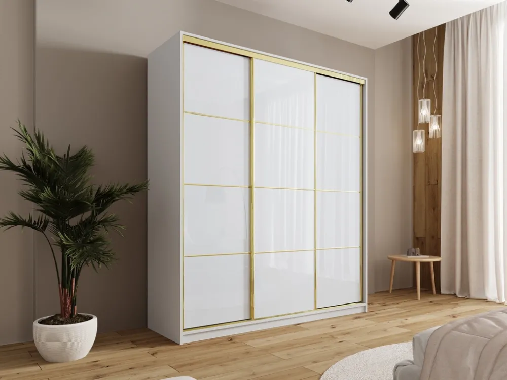 Szafy Trzydrzwiowe|Szafy Przesuwne>BROMARKT Biała szafa przesuwna 180 cm GOLD NEW połysk biały połysk