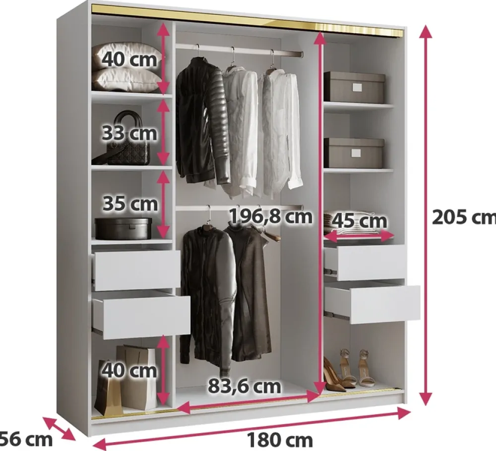 Szafy Trzydrzwiowe|Szafy Przesuwne>BROMARKT Biała szafa przesuwna 180 cm GOLD NEW połysk biały połysk