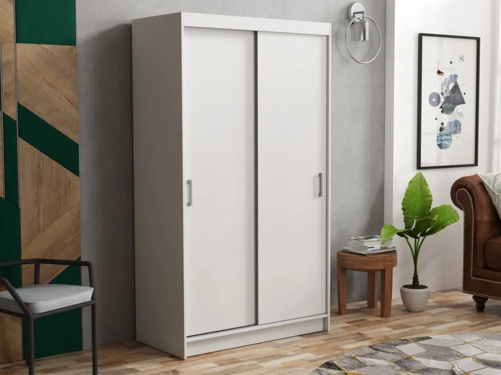 Meble Dla Dzieci|Meble Młodzieżowe>Meblohand Biała szafa przesuwna 100 cm z półkami NASTE drążek biały