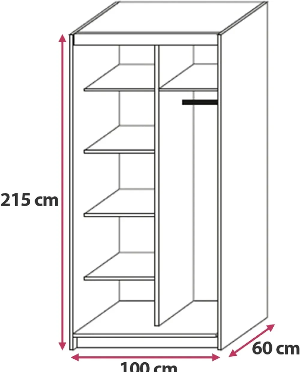 Meble Dla Dzieci|Meble Młodzieżowe>Meblohand Biała szafa przesuwna 100 cm z półkami NASTE drążek biały