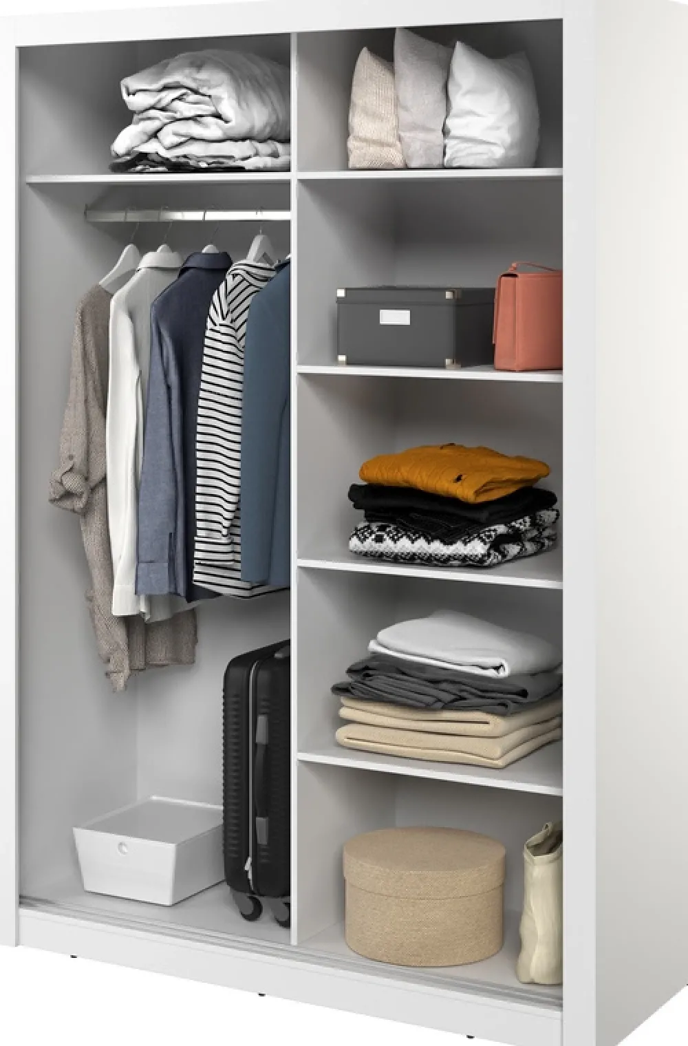 Zestawy Mebli Do Sypialni|Szafy Dwudrzwiowe>lenart. Biała szafa przesuwna 150 cm z lustrem i półkami ARTI biały