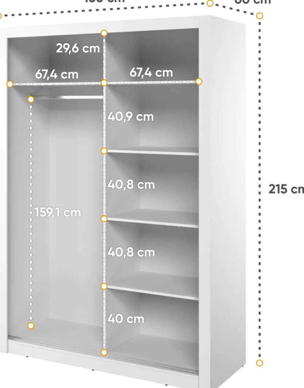 Zestawy Mebli Do Sypialni|Szafy Dwudrzwiowe>lenart. Biała szafa przesuwna 150 cm z lustrem i półkami ARTI biały