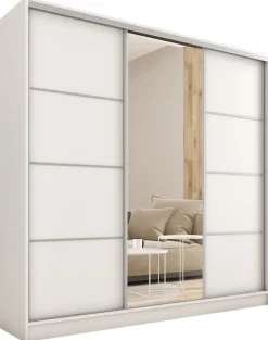 Zestawy Mebli Do Przedpokoju|Szafy Trzydrzwiowe>BROMARKT Biała szafa przesuwna 180 cm z lustrem TOP biały