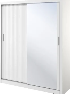 Zestawy Mebli Do Sypialni|Szafy Dwudrzwiowe>lenart. Biała szafa przesuwna 180 cm z lustrem ARTI z ryflowanym frontem