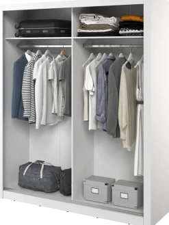 Zestawy Mebli Do Sypialni|Szafy Dwudrzwiowe>lenart. Biała szafa przesuwna 180 cm z lustrem ARTI z ryflowanym frontem