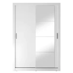 Szafy Przesuwne></noscript>lenart. Biała szafa przesuwna 150 cm z lustrem półki ARTI biały