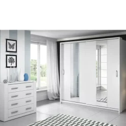 Zestawy Mebli Do Sypialni|Zestawy Mebli Do Przedpokoju></noscript>lenart. Biała szafa przesuwna 220 cm z lustrem półki drążki ARTI biały