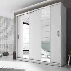 Zestawy Mebli Do Sypialni|Zestawy Mebli Do Przedpokoju></noscript>lenart. Biała szafa przesuwna 220 cm z lustrem półki drążki ARTI biały