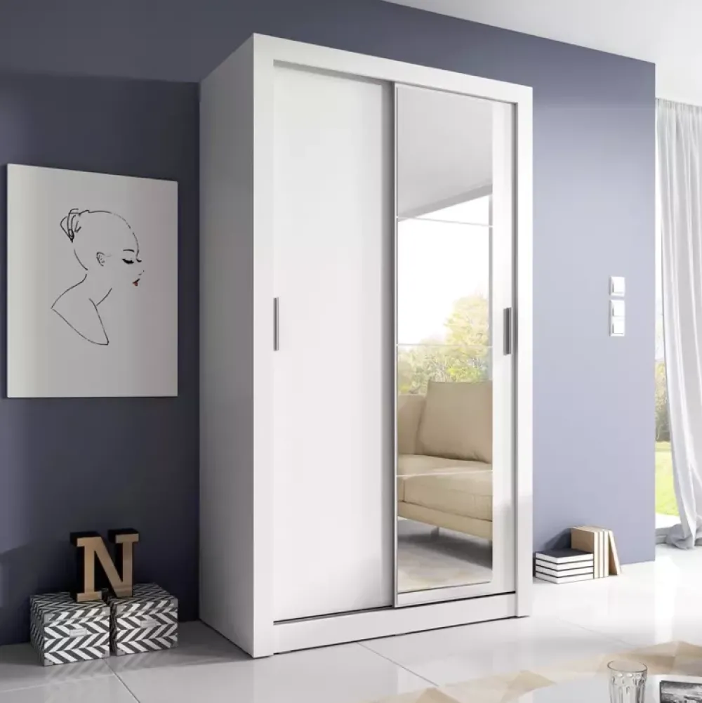 Zestawy Mebli Do Przedpokoju|Zestawy Mebli Do Sypialni>lenart. Biała szafa przesuwna 120 cm z lustrem półki ARTI biały