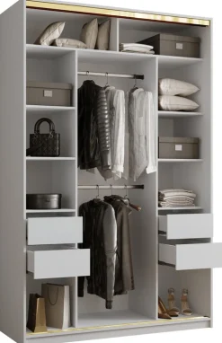 Zestawy Mebli Do Przedpokoju|Szafy Trzydrzwiowe>BROMARKT Biała szafa przesuwna do sypialni 150 cm GOLD NEW MAX biały