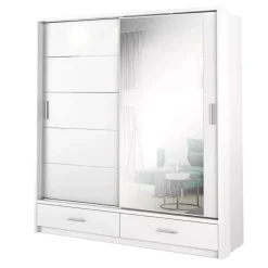 Zestawy Mebli Do Sypialni|Zestawy Mebli Do Przedpokoju>lenart. Biała szafa przesuwna z lustrem 200 cm szuflady półki ARTI biały