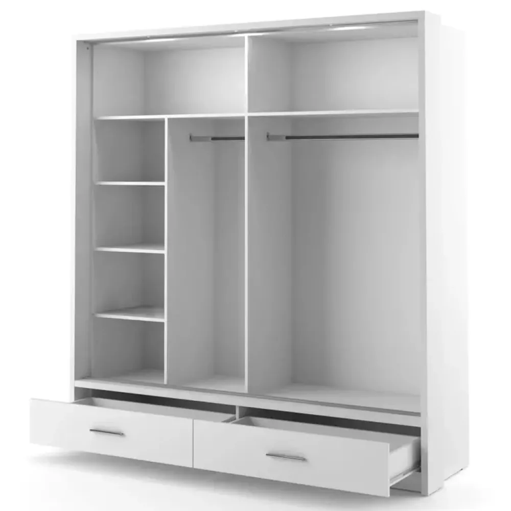 Zestawy Mebli Do Sypialni|Zestawy Mebli Do Przedpokoju>lenart. Biała szafa przesuwna z lustrem 200 cm szuflady półki ARTI biały