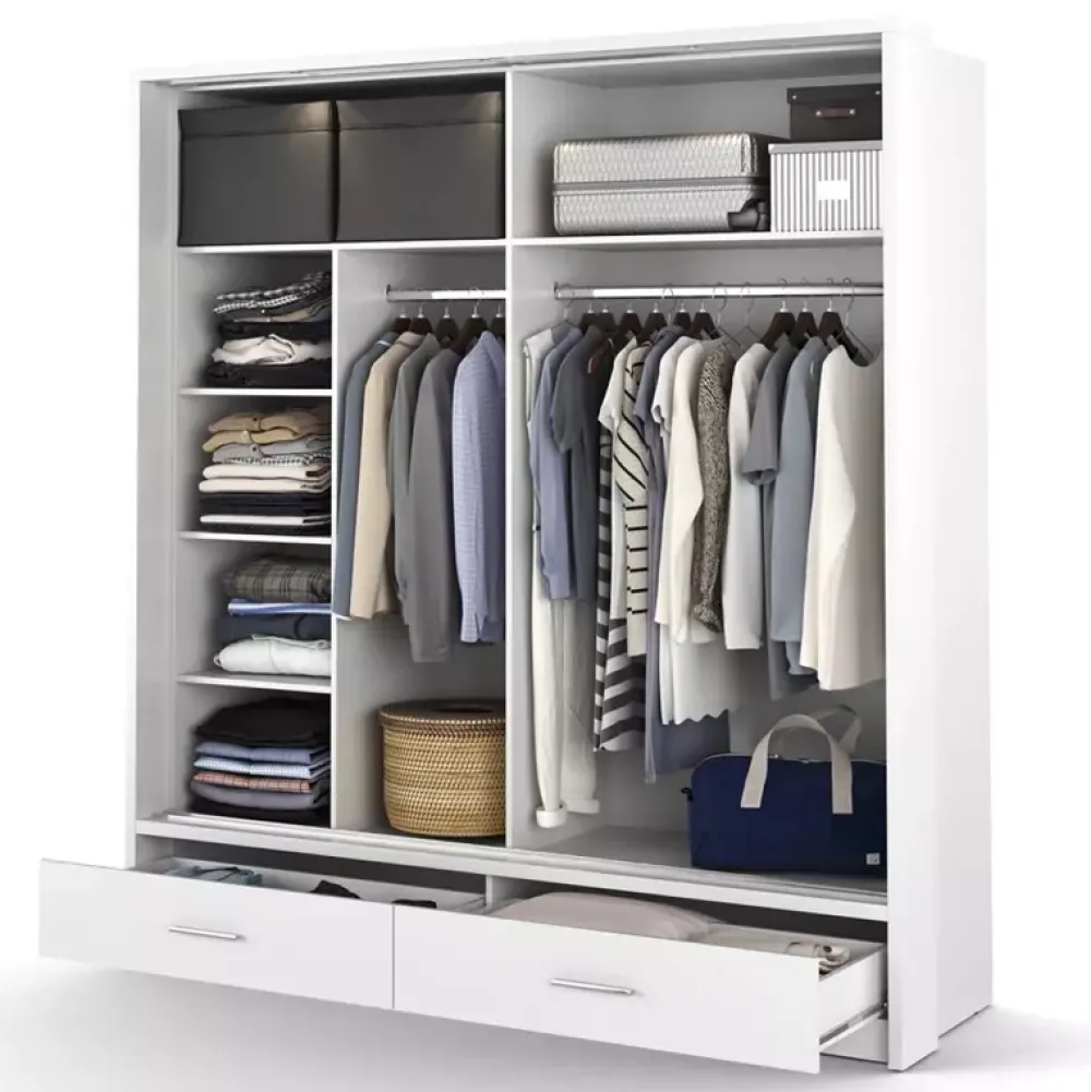 Zestawy Mebli Do Sypialni|Zestawy Mebli Do Przedpokoju>lenart. Biała szafa przesuwna z lustrem 200 cm szuflady półki ARTI biały