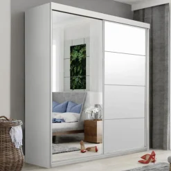 Zestawy Mebli Do Przedpokoju|Szafy Dwudrzwiowe>KIER Biała szafa przesuwna z lustrem 200 cm dwudrzwiowa TARO biały