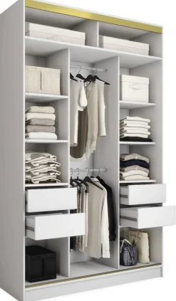 Zestawy Mebli Do Przedpokoju|Szafy Trzydrzwiowe>BROMARKT Biała szafa przesuwna z lustrem 150 cm GOLD NEW MAX biały