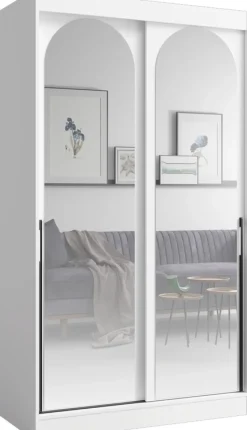 Szafy Dwudrzwiowe|Szafy Do Przedpokoju>JUREK Biała szafa przesuwna z lustrami 120 cm drzwi przesuwne czarne uchwyty biały