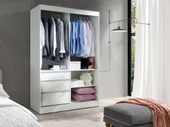 Zestawy Mebli Do Przedpokoju|Szafy Dwudrzwiowe>JUREK Biała szafa przesuwna z lustrem i szufladami 140 cm HORIZON biały