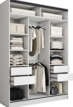 Zestawy Mebli Do Przedpokoju|Szafy Trzydrzwiowe>BROMARKT Biała szafa przesuwna z lustrem i drążkami 150 cm EDGE MAX biały