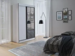 Meble Dla Dzieci|Meble Młodzieżowe>JUREK Biała szafa przesuwna z lustrem i półkami 120 cm OLAS biały