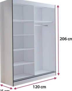 Meble Dla Dzieci|Meble Młodzieżowe></noscript>JUREK Biała szafa przesuwna z lustrem i półkami 120 cm OLAS biały