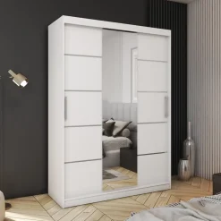 Meble Dla Dzieci|Meble Młodzieżowe></noscript>Meblohand Biała szafa przesuwna z lustrem 150 cm półki drążki HOT biały