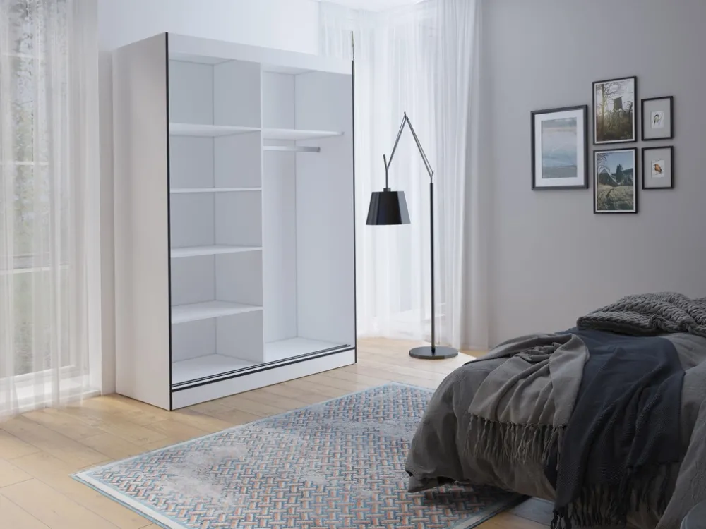 Szafy Dwudrzwiowe|Szafy Do Przedpokoju>JUREK Biała szafa przesuwna z lustrem i półkami 120 cm OLAS biały