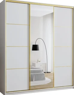 Szafy Trzydrzwiowe|Szafy Do Przedpokoju>BROMARKT Biała szafa przesuwna z lustrem 200 cm GOLD NEW MAX biały
