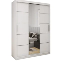 Szafy Trzydrzwiowe|Szafy Do Przedpokoju>Meblohand Biała szafa przesuwna z lustrem 150 cm półki drążki HOT biały