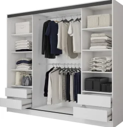 Szafy Trzydrzwiowe|Szafy Do Przedpokoju>BROMARKT Biała szafa przesuwna z lustrem do sypialni 235 cm BEST półki szuflady biały