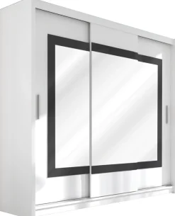 Szafy Trzydrzwiowe|Szafy Z Lustrem>Stolar Biała szafa przesuwna z lustrem i półkami 250 cm PROTON